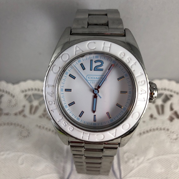 Coach Stainless Steel White w/Blue Accents Watch - Picture 2 of 9